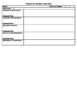 Preview of Be the Teacher for a Day Project - Lesson Plan Template