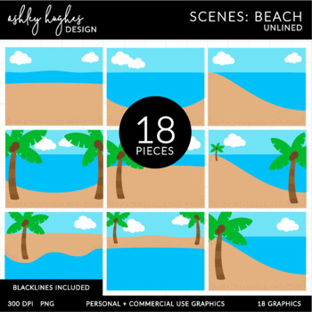 Beach Background Scenes - Unlined - [Ashley Hughes Design] | TpT