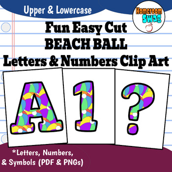 Preview of Beach Ball Easy Cut and Print Bulletin Board Letters And Numbers Clip Art Set