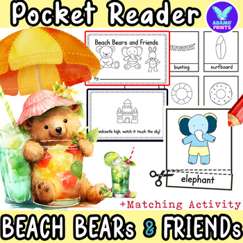 Preview of Beach Bears & Friends Summer GAME Pocket Chart Match Vocab Kindergarten NO PREP