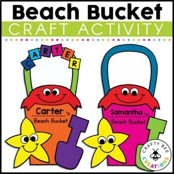 Preview of Beach Bucket Summer Name Craft Bulletin Board Beach Day June Activities Prek Art