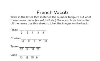 Preview of Beach/Camping vocab- French, German, Spanish