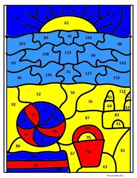 Preview of Beach Color by Number--Double Digit Addition and Subtraction