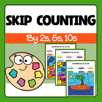 Preview of Beach Coloring Color By Code Skip Counting Numbers Counting By 2s, 5s, 10s K-2