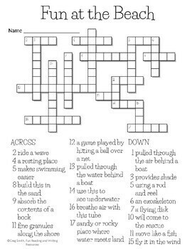 Beach Crossword Puzzle Distance Learning by Fun Reading and Writing