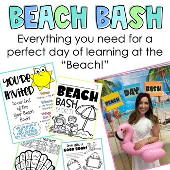 Preview of Beach Day Bash Party Packet | Decor | No Prep Worksheet Pages & Invitation