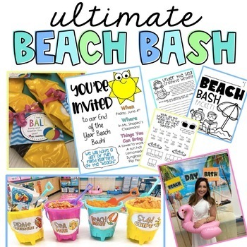 Preview of Beach Day Bash Party: Snack Labels, Invitations, Worksheets, Decor, Gift Tags