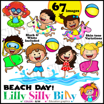 Preview of Beach Day! Clipart Super Set in Color & Black/white. {Lilly Silly Billy}