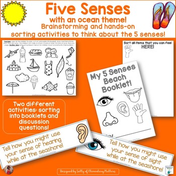 Preview of Ocean Theme Five Senses Sorting Activity and Discussion Questions