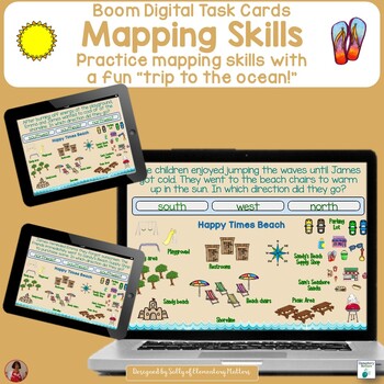 Preview of Ocean Theme Mapping at the Beach Boom Learning Digital Task Cards
