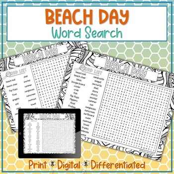 Preview of Beach Day Word Search Puzzle Activity | End of the Year