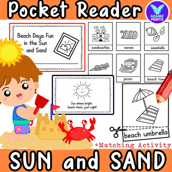 Preview of Beach Days Sun & Sand Summer GAME Pocket Chart Match Vocab Kindergarten NO PREP