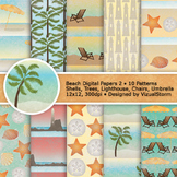 Beach Digital Paper, 10 Summer Background Patterns, Seashe