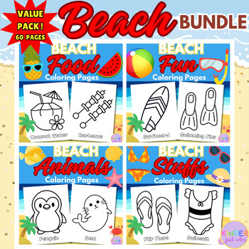 Preview of Beach Fun Adventure Summer Vacation Coloring Pages 4 Packs Bundle
