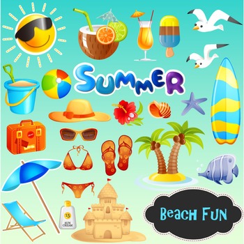 Colourful travel clipart Summer clipart digital downloads