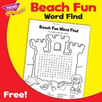 Preview of Beach Fun Summer Word Find / Word Search & Coloring Page Free Printable