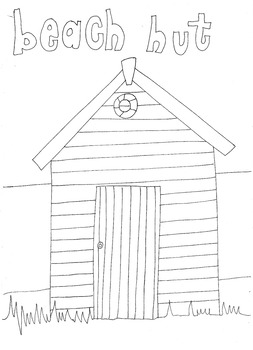 Preview of Beach Hut Colouring Page
