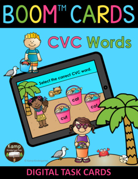 Preview of Beach Kids Summer CVC Words BOOM Cards™