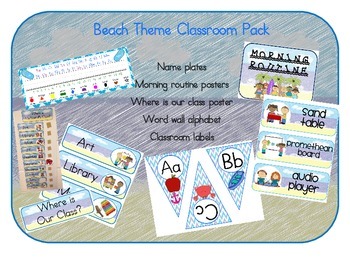 Preview of Beach Labels Classroom Pack