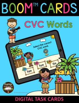 Preview of Beach Luau CVC Words and Pictures Summer BOOM Cards™