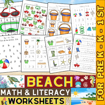 Preview of Beach Math and Literacy Pack | End of the Year Activities | Beach Day Activities