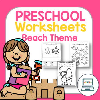 Preview of Beach Preschool Worksheets - No Prep Literacy & Math PreK Kinder Learning Packet