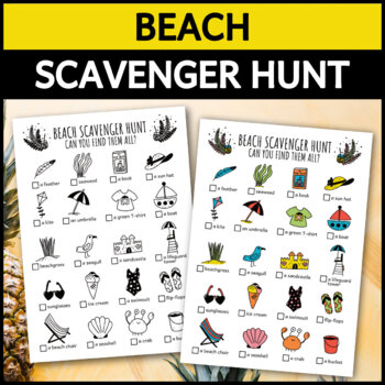 Preview of Beach Scavenger Hunt For Kids, Summer Kids Activity And Kids Beach Party Game