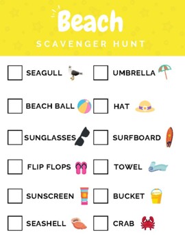 Beach Scavenger Hunt Or Treasure Hunt For Kids On Vacation 