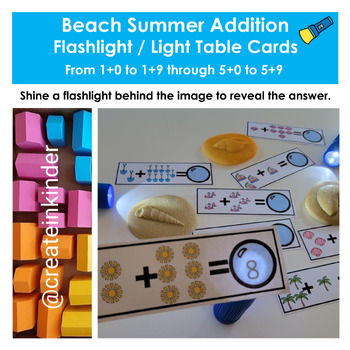 Preview of Beach Summer Addition Flashlight / Light Table Cards for Math Centers