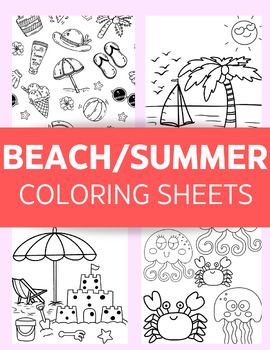 Beach/Summer Coloring Sheets by Peachy Projects | TPT