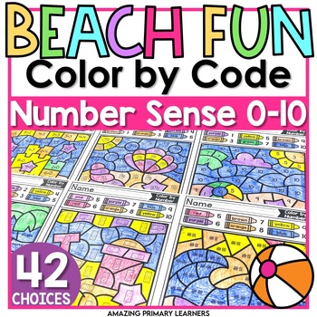 Preview of Beach Summer Fun Day Coloring Pages Color by Number Math Color by Code