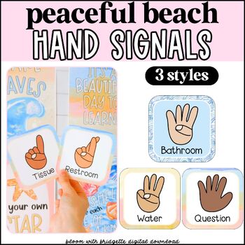Preview of Beach Theme Classroom Hand Signal Posters - Editable