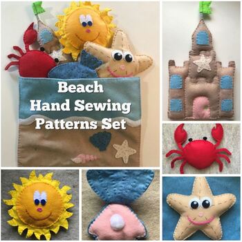 Preview of Beach Theme Hand Sewing Patterns- 6 Beach Felt Hand Sewing Projects