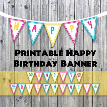 Beach Theme Happy Birthday Printable Banner by OldMarket | TpT