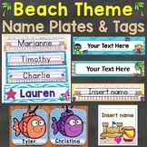 Beach Theme Name Tags Desk Name Plates Editable