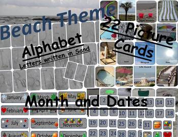 Preview of Beach Theme Package Alphabet 22 Beach Pictures Months and Dates for Calendar