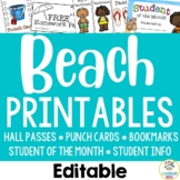 Beach Theme Printables: Hall Pass, Punch Cards, Awards, Ho