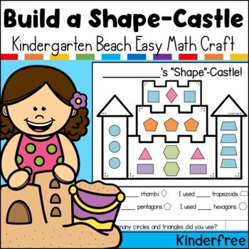 Preview of Beach Themed 2d Shapes Kindergarten Math Craft Teacher Appreciation FREEBIE
