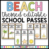 Beach Themed Editable School Passes for Restroom, Nurse, O