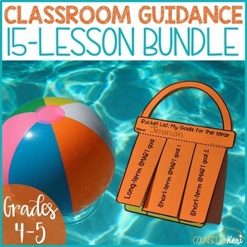 Preview of Beach Themed Elementary School Counseling Classroom Guidance Lessons Bundle