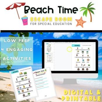 Preview of Beach Themed Escape Room Special Education ESY End of Year Activities Summer