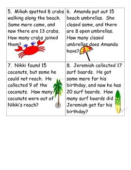 Beach Themed Missing Addend and Subtrahend Word Problems | TpT