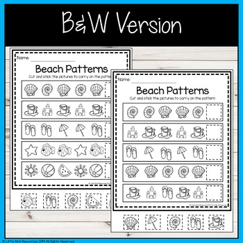 Beach Patterns Cut and Paste Worksheet - Free by Little Bird Resources