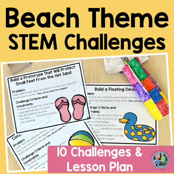 Preview of End of the Year Beach STEM Challenge Cards Beach Activities & STEAM Activities