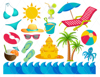 Preview of Beach Vacation Clip Art, Summer Vacation Travel Clipart