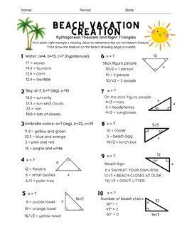 Preview of Beach Vacation Creation Pythagorean Theorem and Special Right Triangles