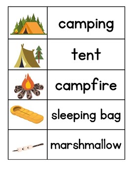 Beach and Camping Vocab Words with pictures by Beaming into Learning