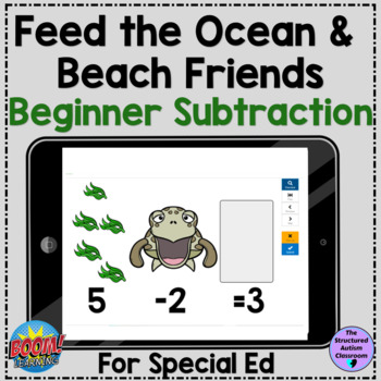 Preview of Beach and Ocean Summer Subtraction Boom Cards Special Education