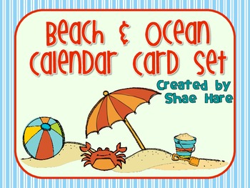 Preview of Beach and Ocean Themed Classroom Calendar Cards Morning Math