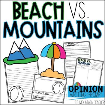 Preview of Beach vs. Mountains Opinion Writing Prompt with Crafts for Beach Theme